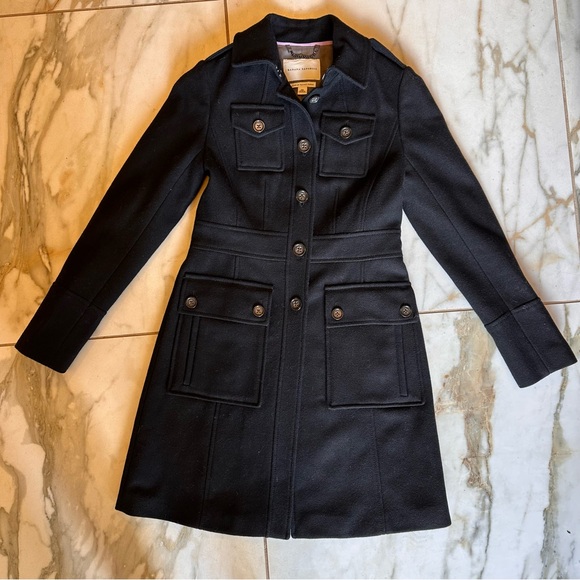 Banana Republic Black Wool Blend Military Trench Classic Peacoat - Size XS - Picture 2 of 15